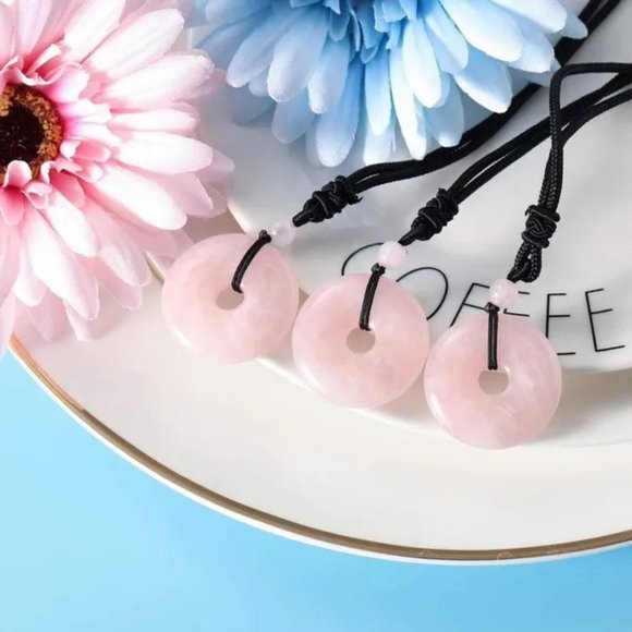 Natural Pink Opal Stone Donut Pendant Necklace Gemstone‎ - Boho, Bohemian - Picture 2 of 4